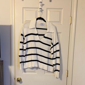Old Navy White and Black Striped Polo Knit Sweater